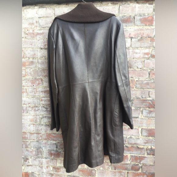 WOMENS VINTAGE JONES NEW YORK 3/4 LENGTH BUTTER-SOFT BROWN LEATHER COAT M - Picture 2 of 12